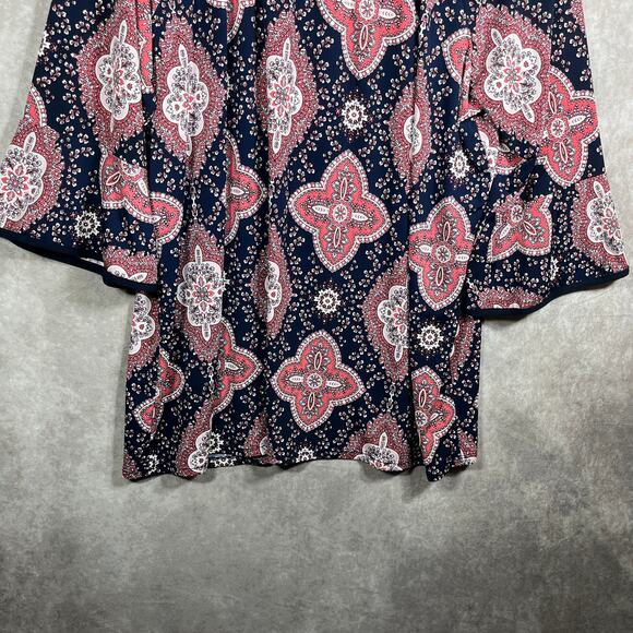 Adele & May Blouse Womens 3X Blue Red Floral Tunic 3/4 Sleeves Casual Boho - Picture 3 of 10